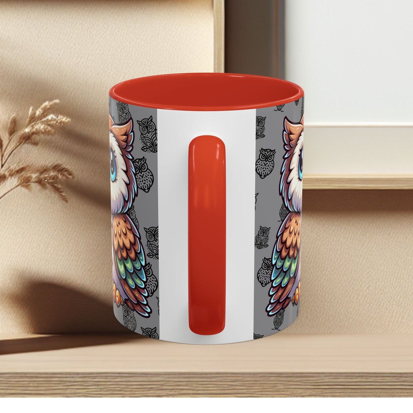 Gray Coffee Mug - Owl Family - Colorful Inspirational Owl Design