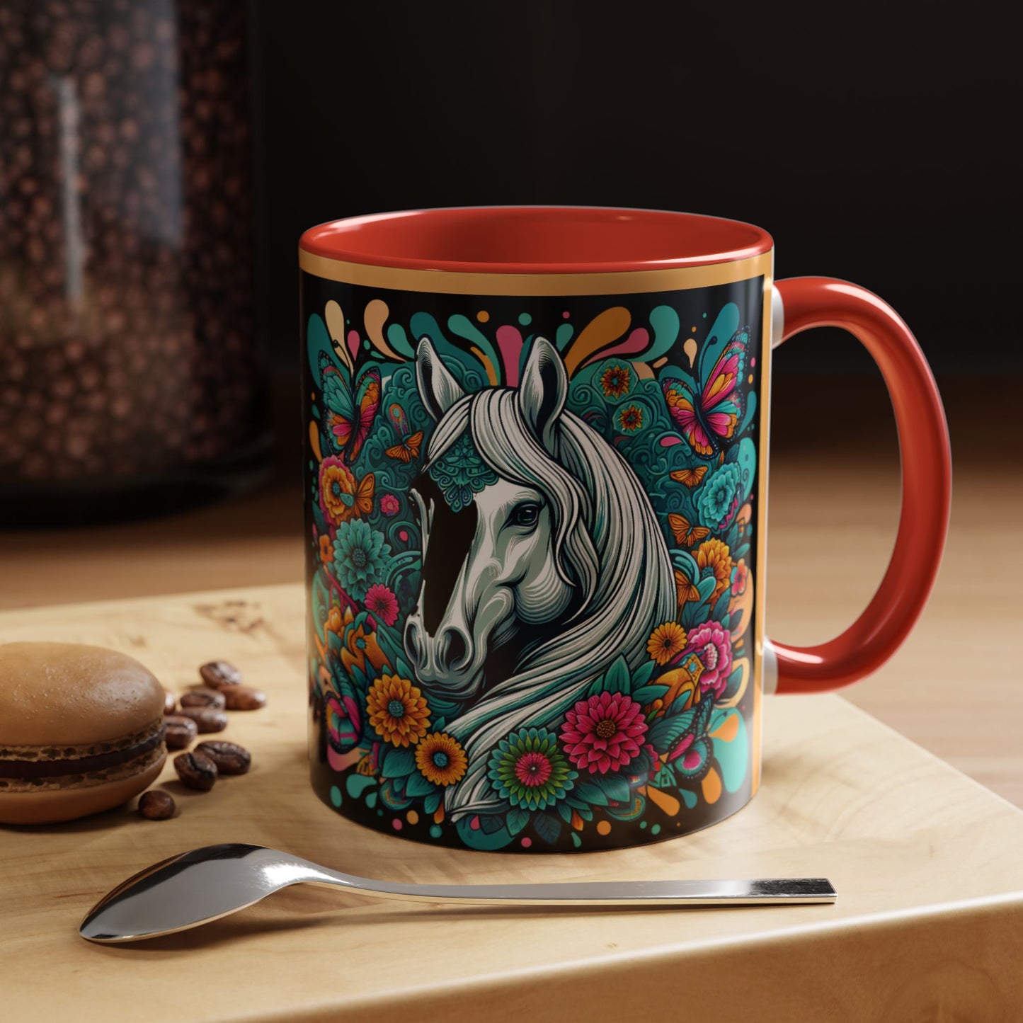 Coffee Mug White Horses with Blue Highlights in Flowers - Mug