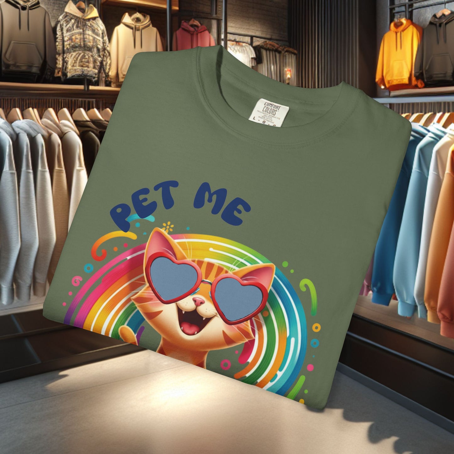 Groovy Orange Kitty Tee — "Pet Me" Dyed T-Shirt