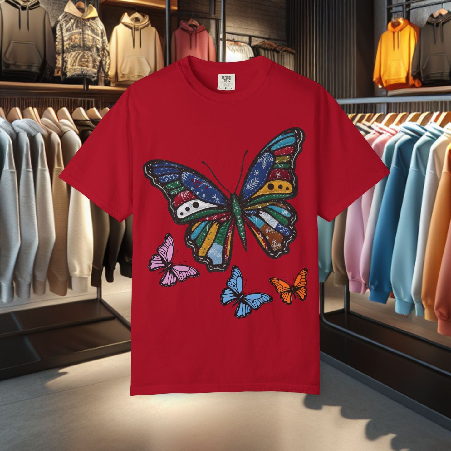 Patchwork Butterfly T-Shirt — pho Festive Garment-Dyed Top