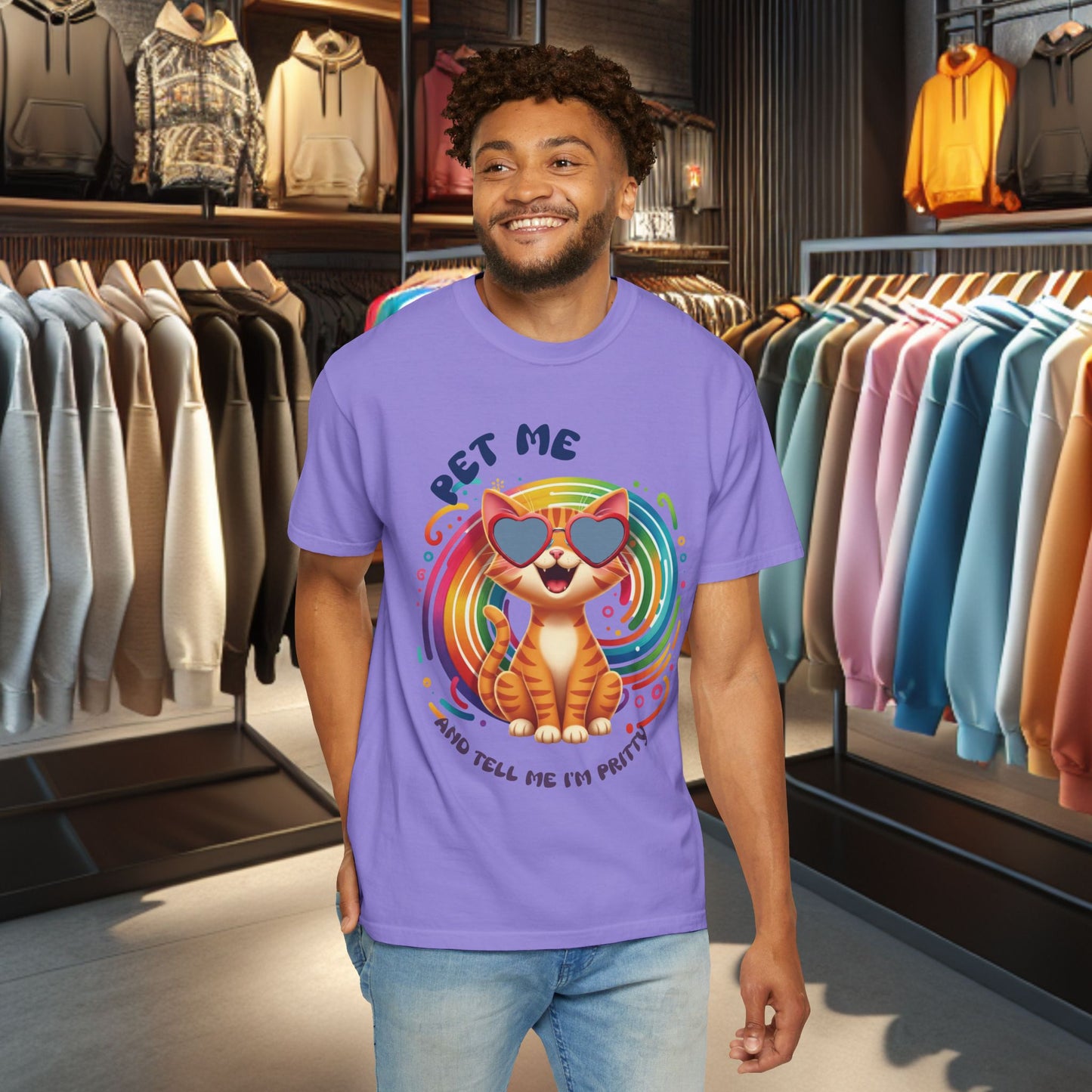 Groovy Orange Kitty Tee — "Pet Me" Dyed T-Shirt