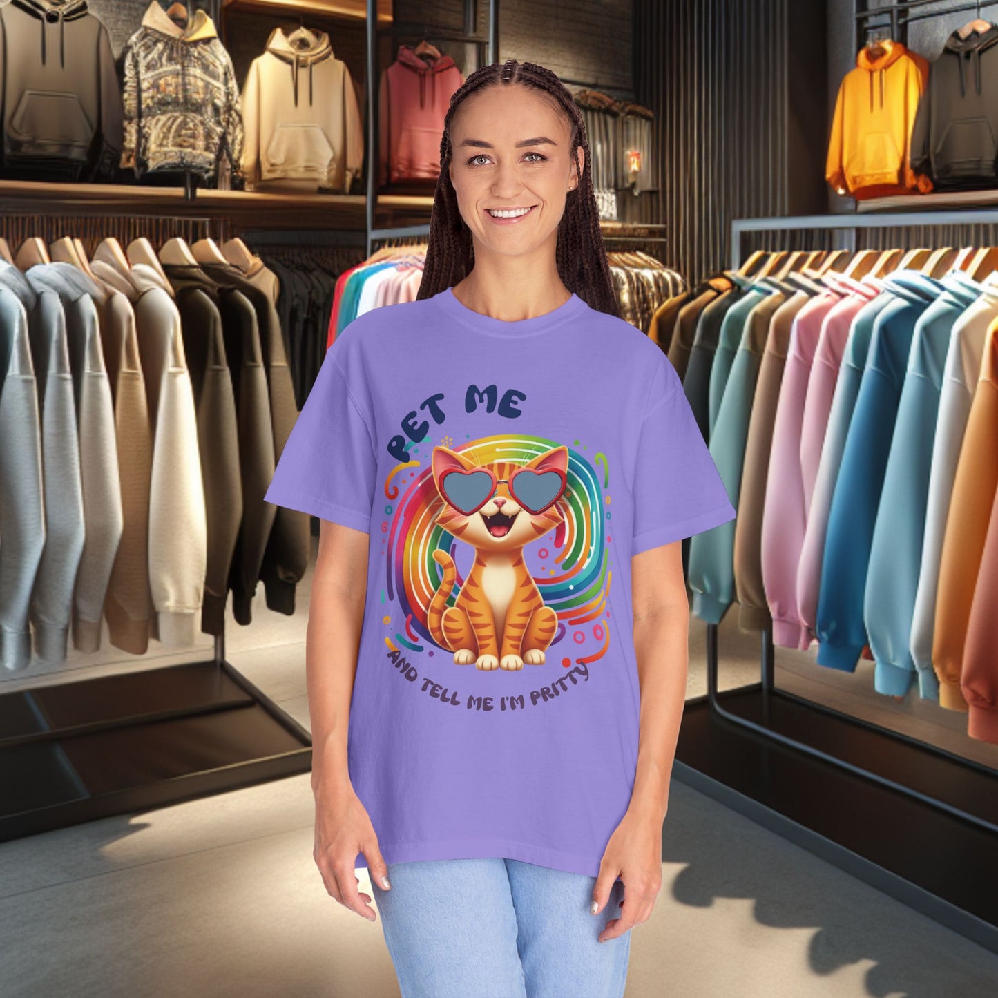 Groovy Orange Kitty Tee — "Pet Me" Dyed T-Shirt