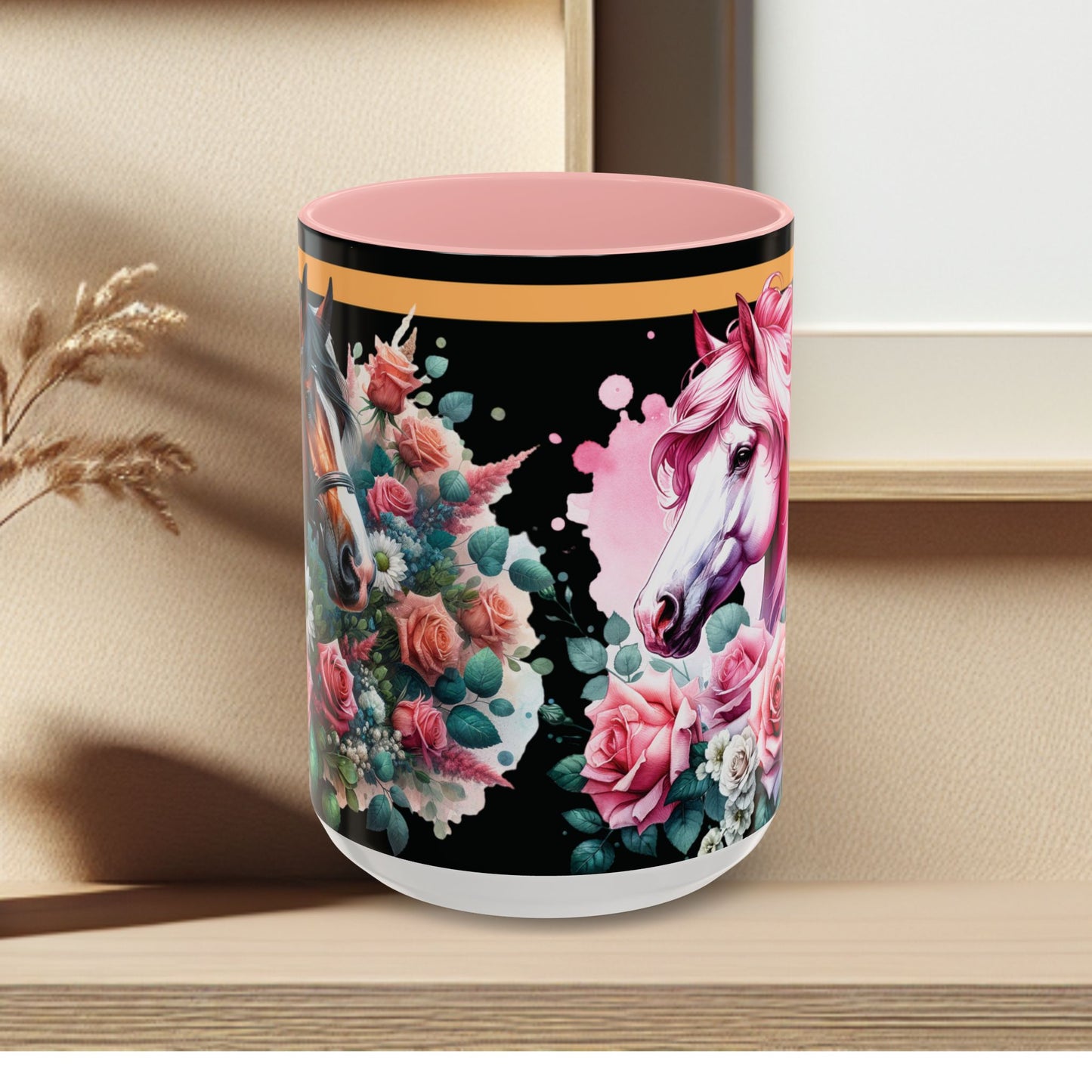 Coffee Mug Horses in Flowers 11oz 15oz