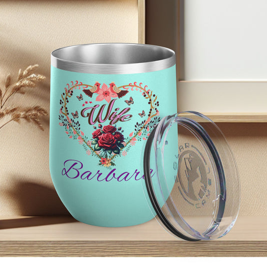 Personalized Wife’s Wine Tumbler - 12oz Floral Heart Design