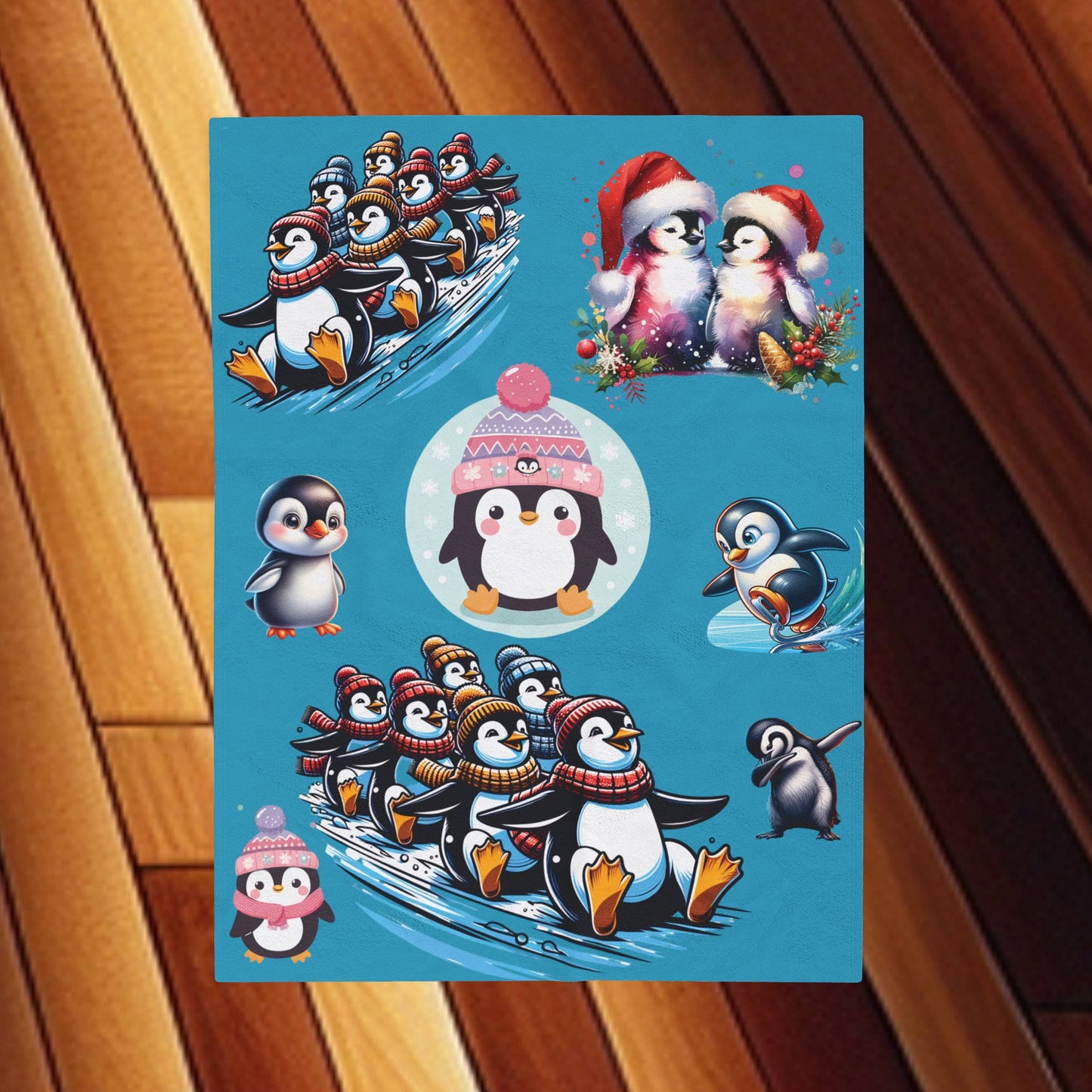 Fun with Penguins - Velveteen Plush Blanket