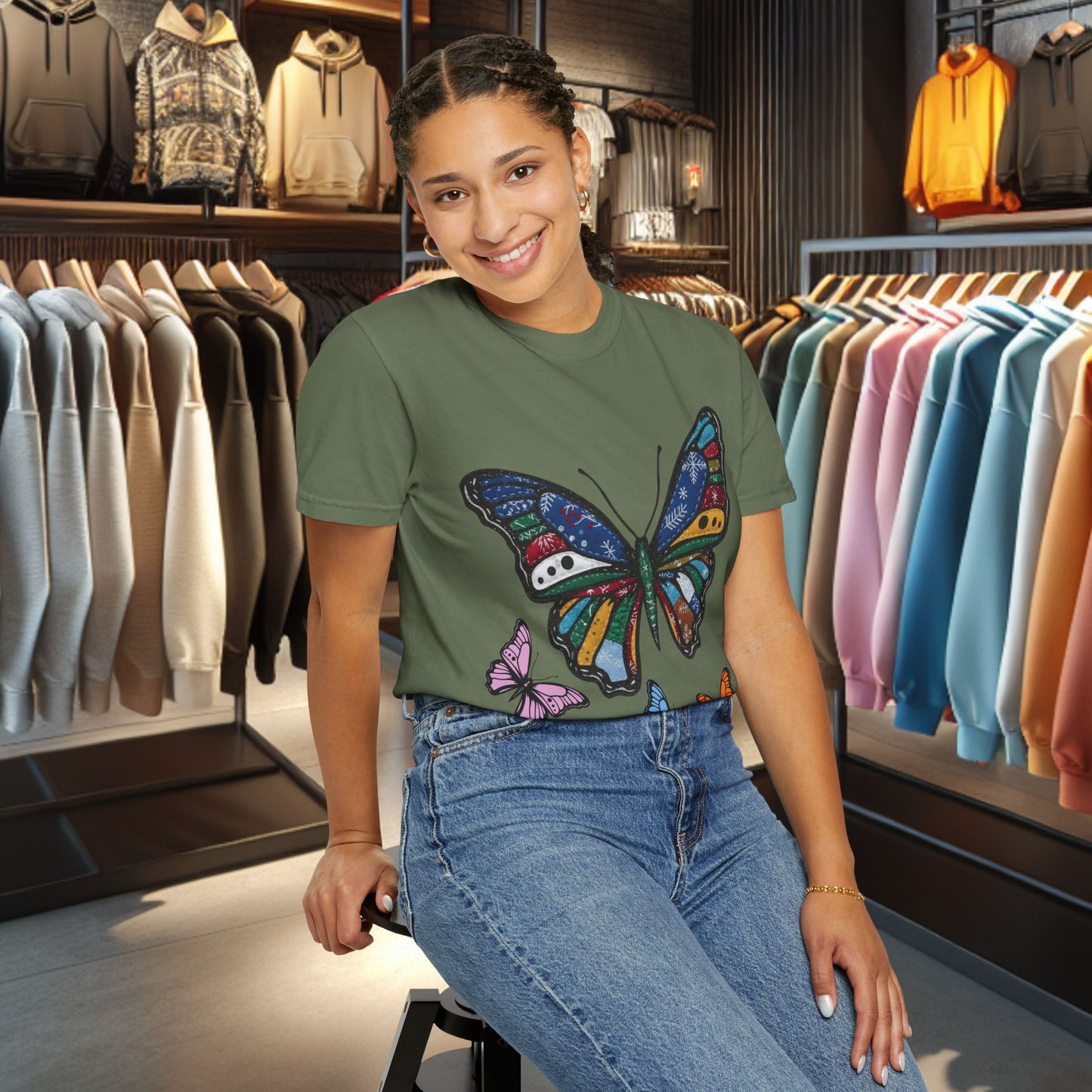 Patchwork Butterfly T-Shirt — pho Festive Garment-Dyed Top