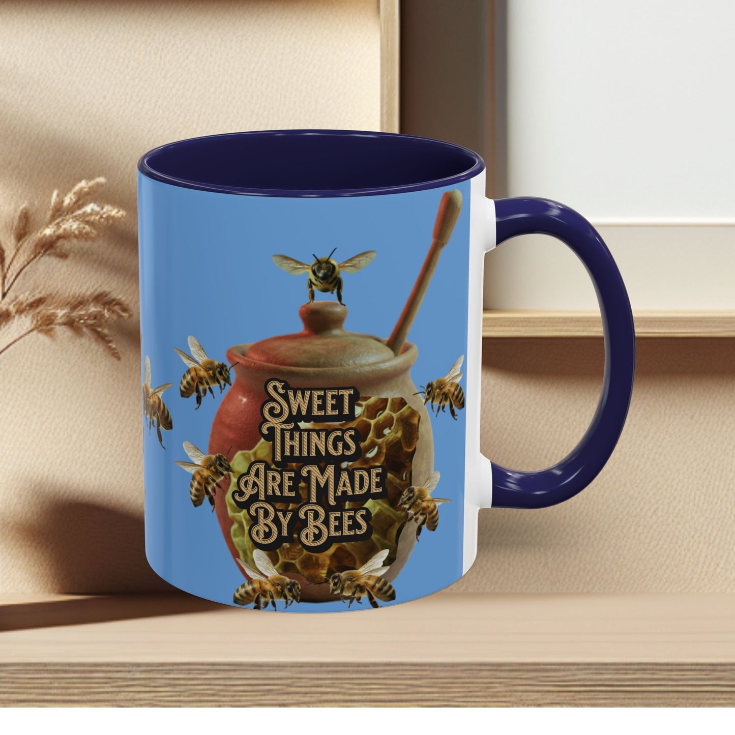 Oh Honey Honey Ceramic Coffee Mug — "Sweet Things Are Made By Bees" Honey Bee Accent Mug