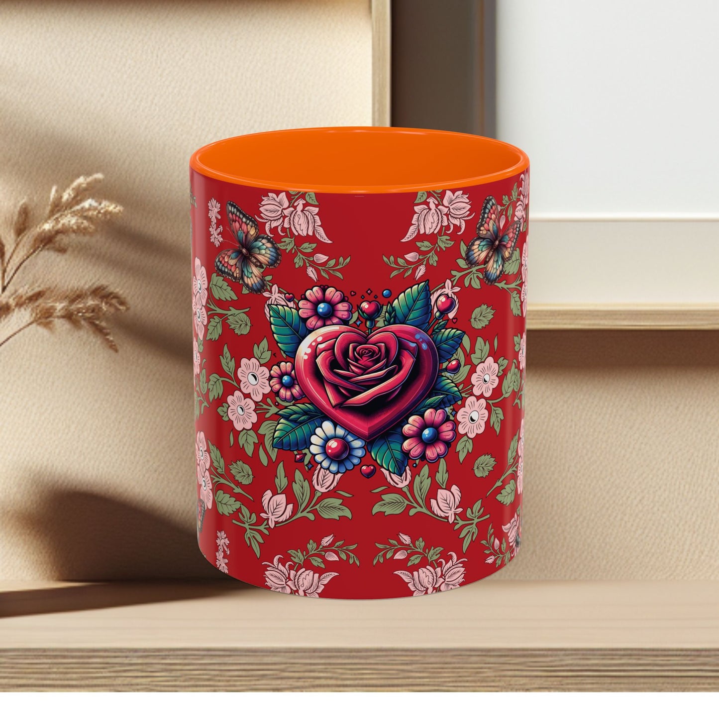 Floral Coffee Mug Red