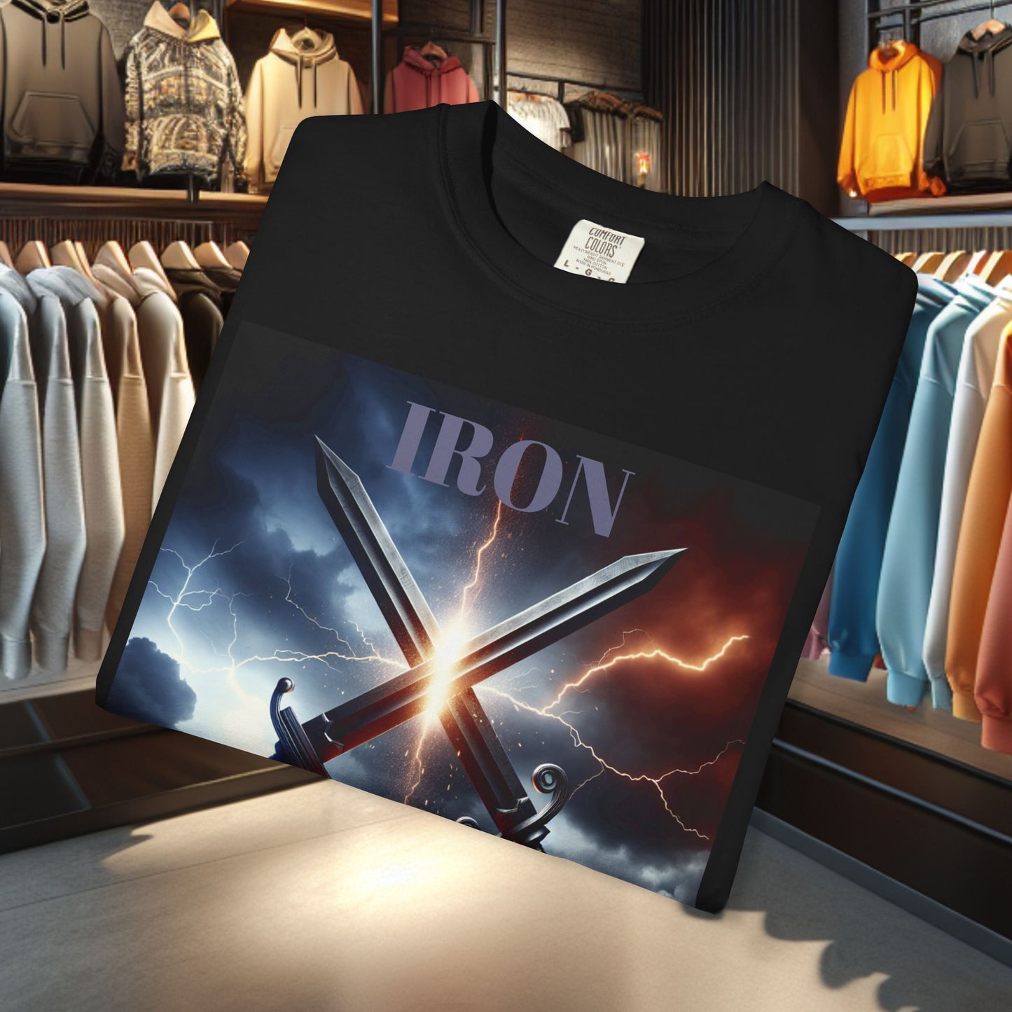 Iron Sharpens Iron Tee — Clashing Swords Thunder & Lighting Graphic T-Shirt