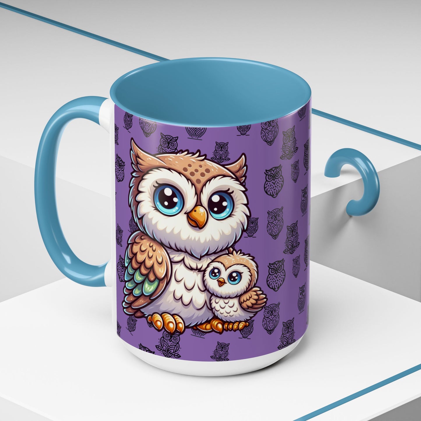 Purple Coffee Mug - Owl Family - Colorful Inspirational Owl Design