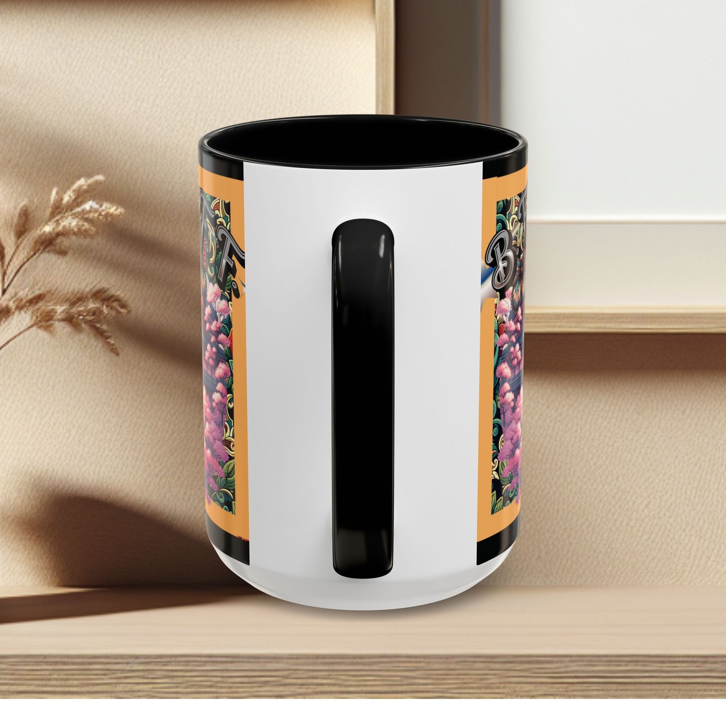 Mug - 3 B F F kittens and Butterflies Coffee Mug with Cherry Blossoms