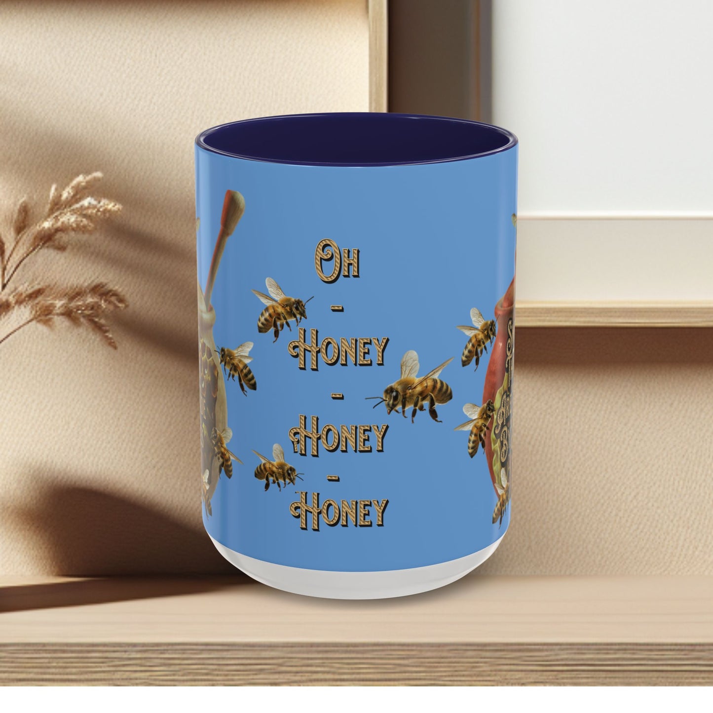 Oh Honey Honey Ceramic Coffee Mug — "Sweet Things Are Made By Bees" Honey Bee Accent Mug