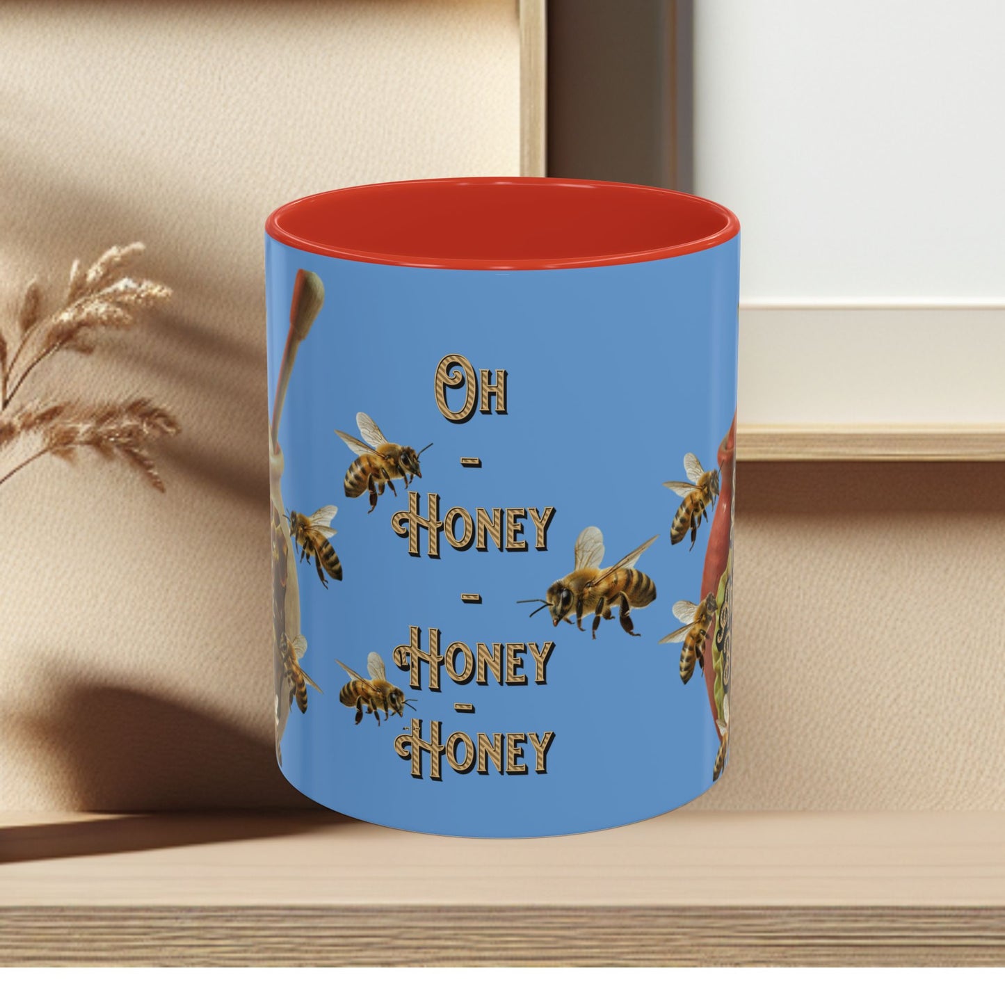 Oh Honey Honey Ceramic Coffee Mug — "Sweet Things Are Made By Bees" Honey Bee Accent Mug