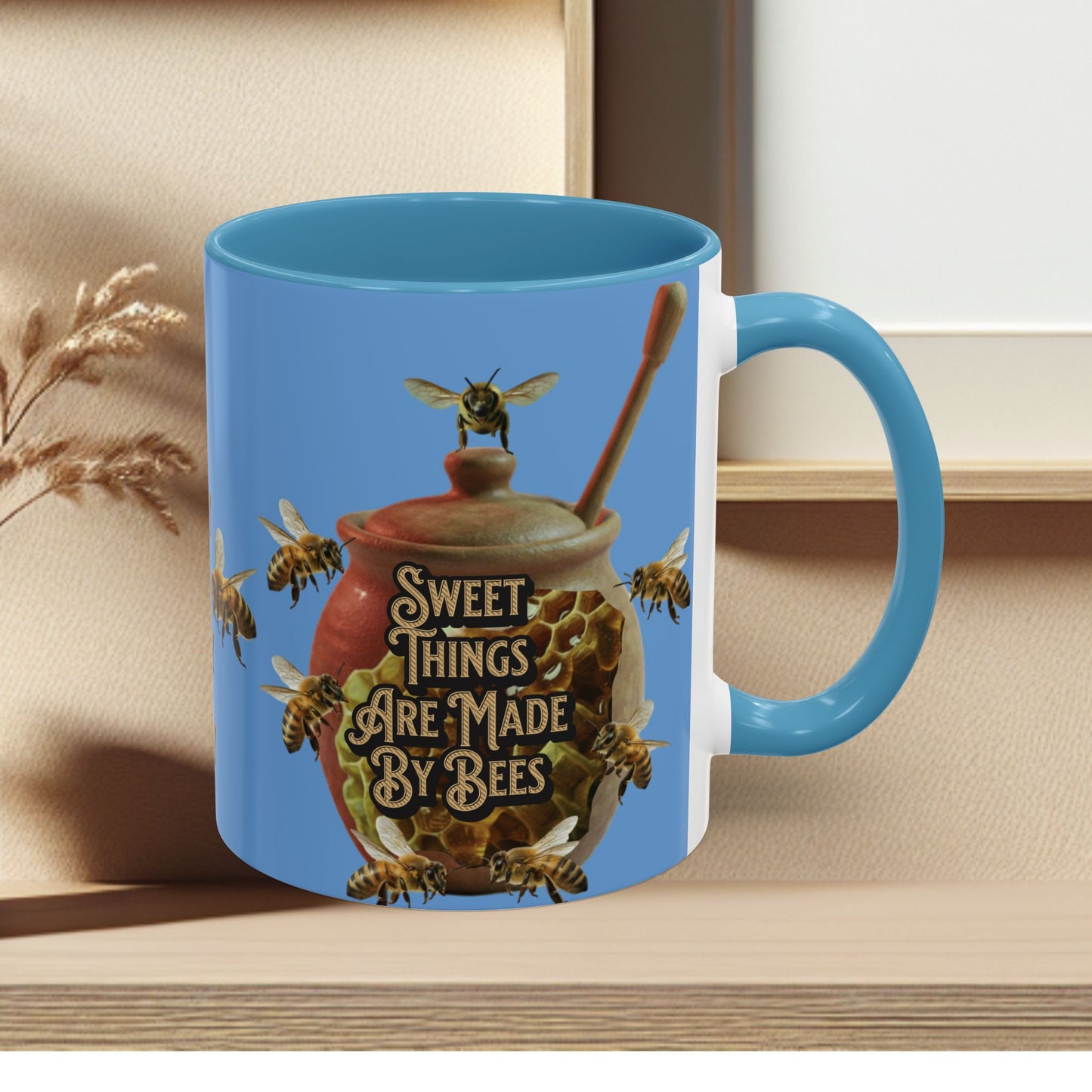 Oh Honey Honey Ceramic Coffee Mug — "Sweet Things Are Made By Bees" Honey Bee Accent Mug