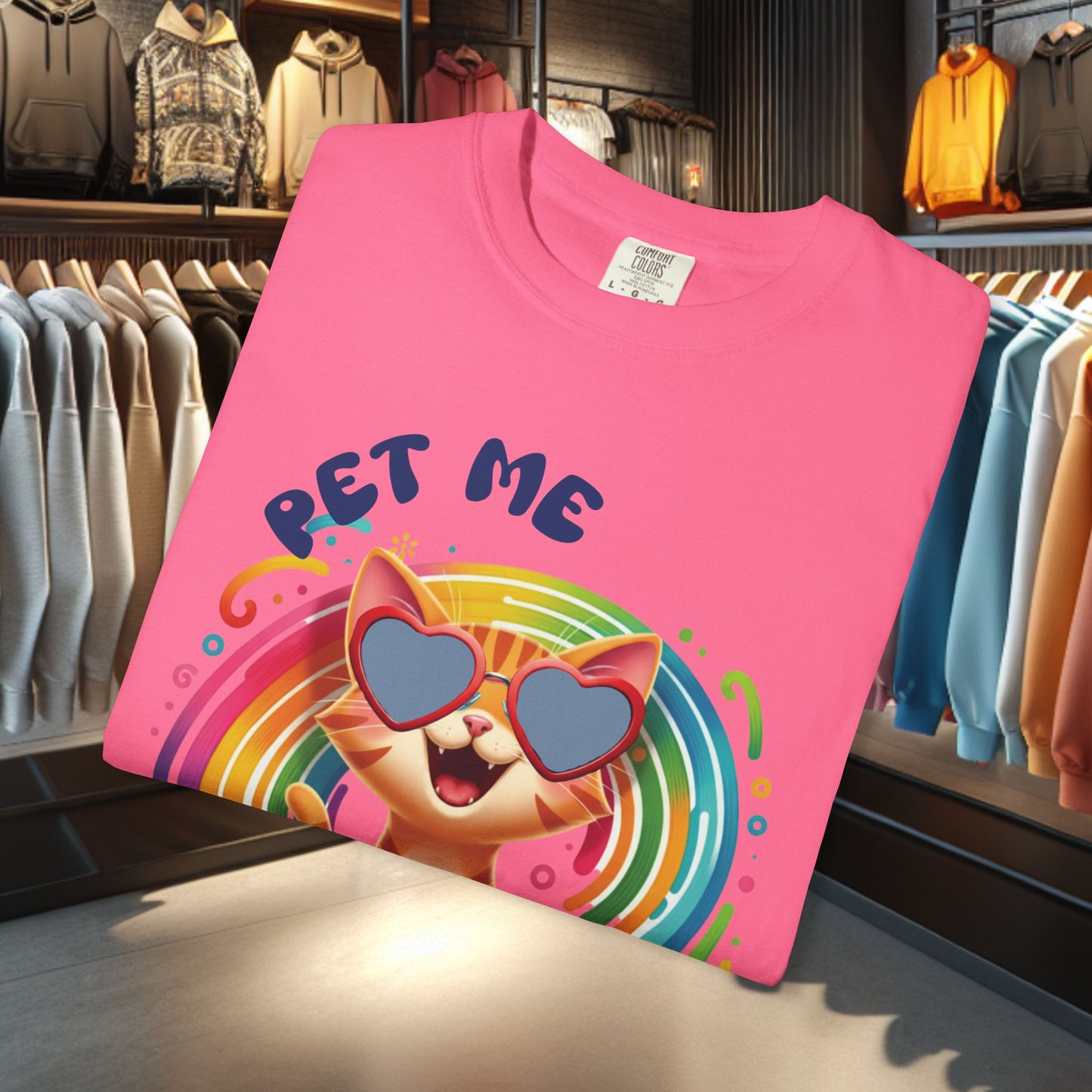 Groovy Orange Kitty Tee — "Pet Me" Dyed T-Shirt