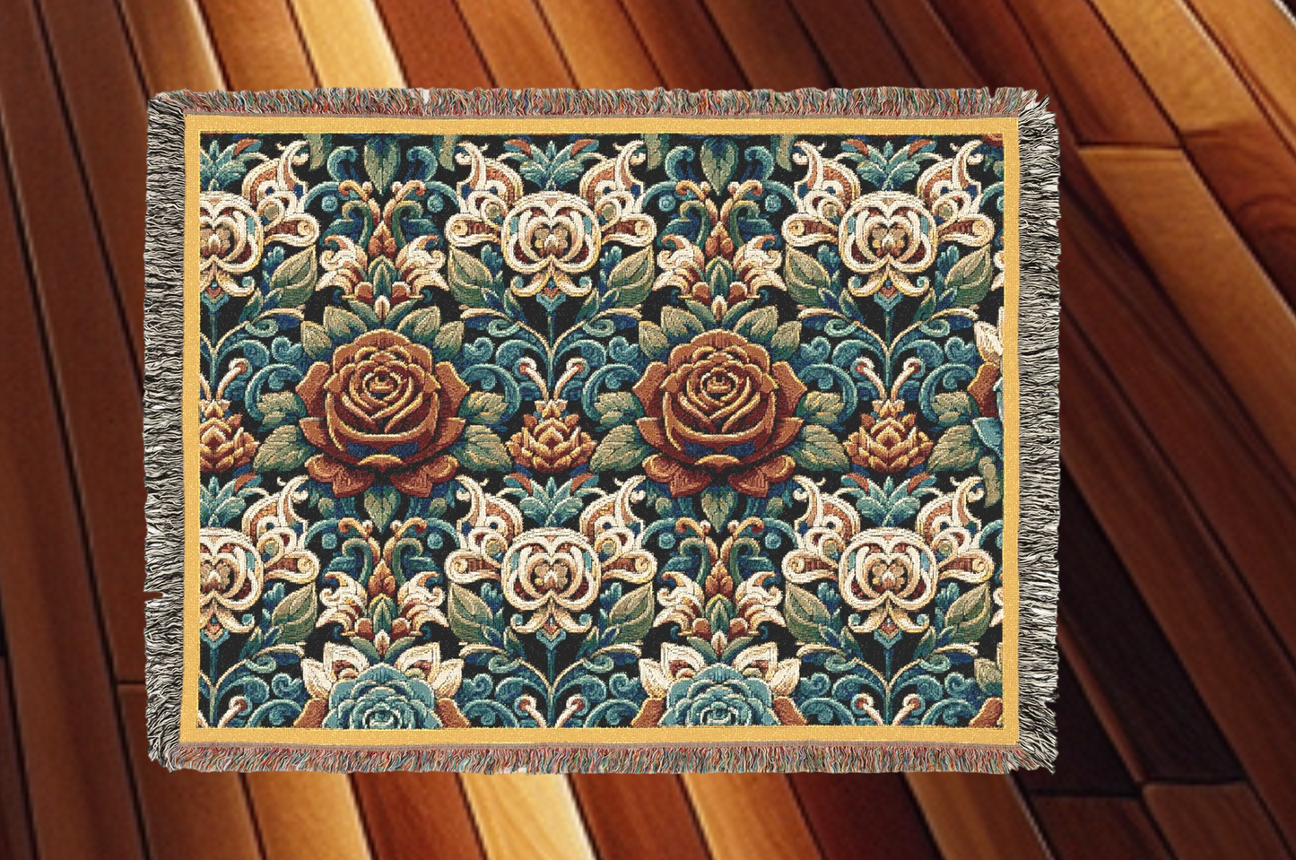 Blanket 80"x60", 60" x 50" - Rose Garden- Woven Blanket with Fringe