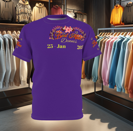 Personalized Best Man mens Graphic Cut & Sew Purple Tee - Bridal Party