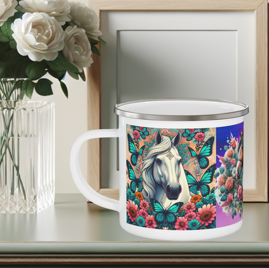 Floral Horse Enamel Camping Mug