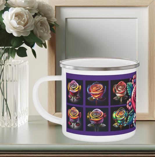 Enamel Mug - Roses Design Purple