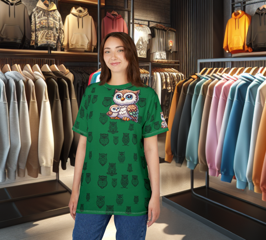 Adorable Owl Print Women's Tee Green - Cute Owl Shirt for Animal Lovers s - 3X