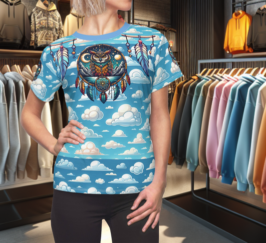 Graphic Women's Tee - Dreamcatchers Owl & Native Feathers