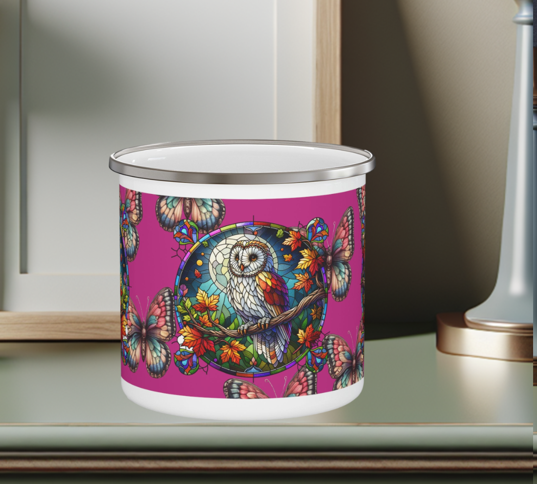 Enamel Camping Mug - Stain Glass Owl