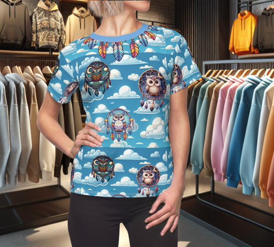 Graphic Women's Tee - Dreamcatchers Owls in the Clouds