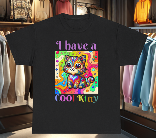 Cool Kitty Heavy Cotton Tee | Cat Lover Gift | Colorful Fun Shirt | Cute Animal Apparel | Perfect for Birthdays & Pet Lovers