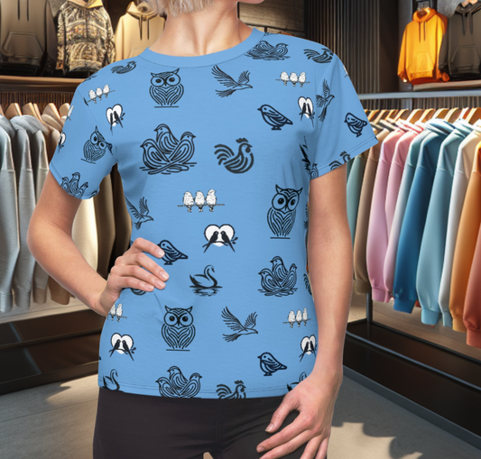 Birds - women's blue graphic tee