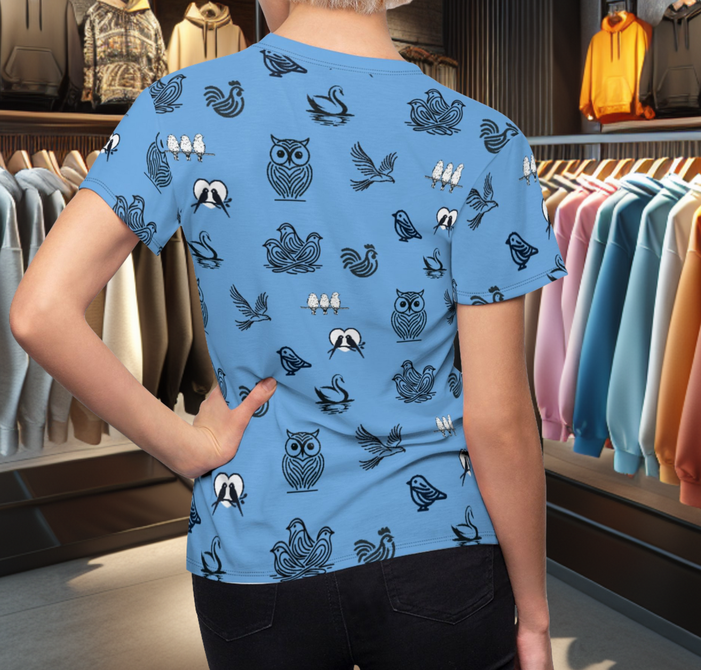 Birds - women's blue graphic tee