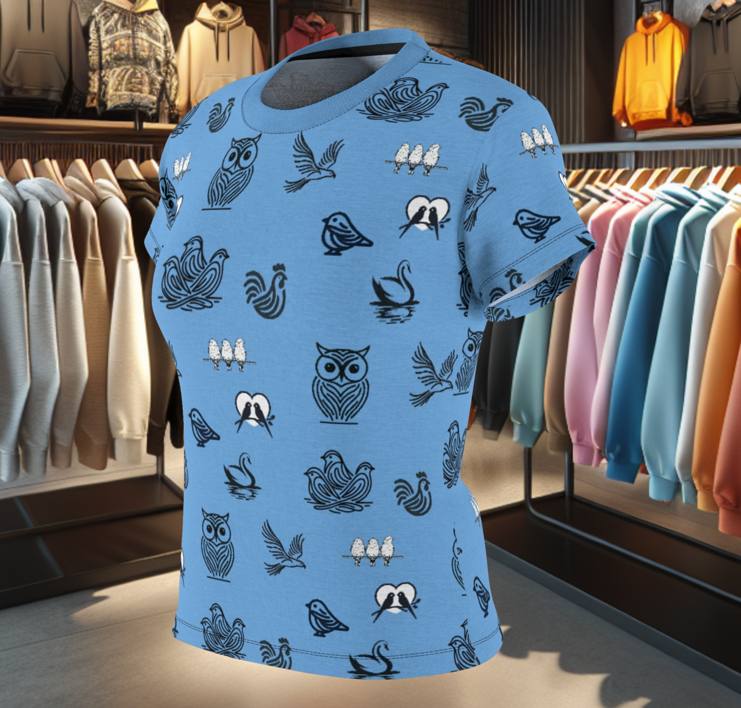 Birds - women's blue graphic tee