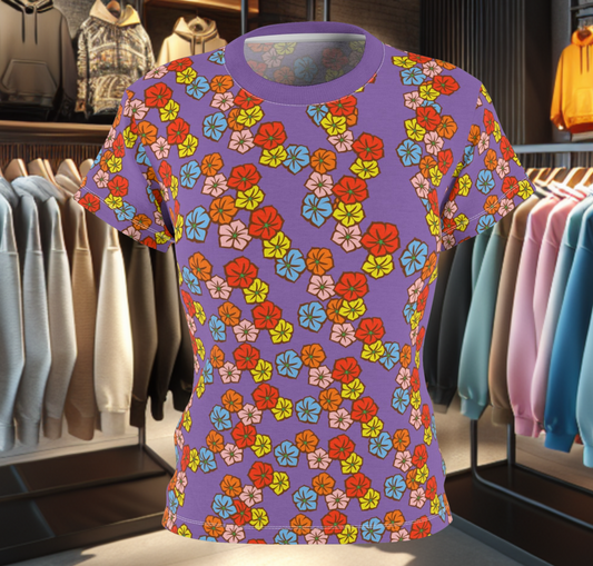 Women's Purple Tee - Floral Print, Cute Summer Top, Festival Fashion