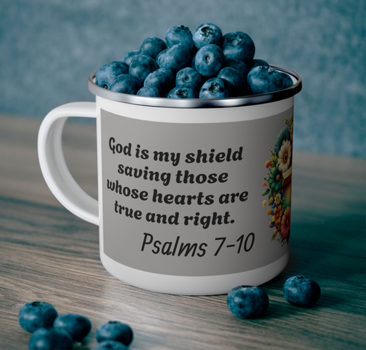 Enamel Mug - Psalms 7-10 God is my shield