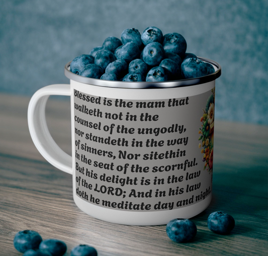 Enamel Mug Gray - Psalms 1-1  Walketh not with the ungodly.