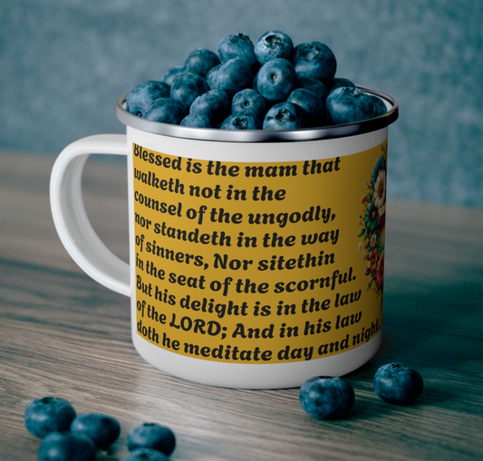 Enamel Mug Yellow - Psalms 1-1  Walketh not with the ungodly.