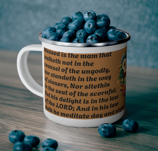 Enamel Mug Brown - Psalms 1-1  Walketh not with the ungodly.