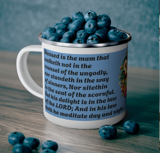 Enamel Mug Blue - Psalms 1-1  Walketh not with the ungodly.