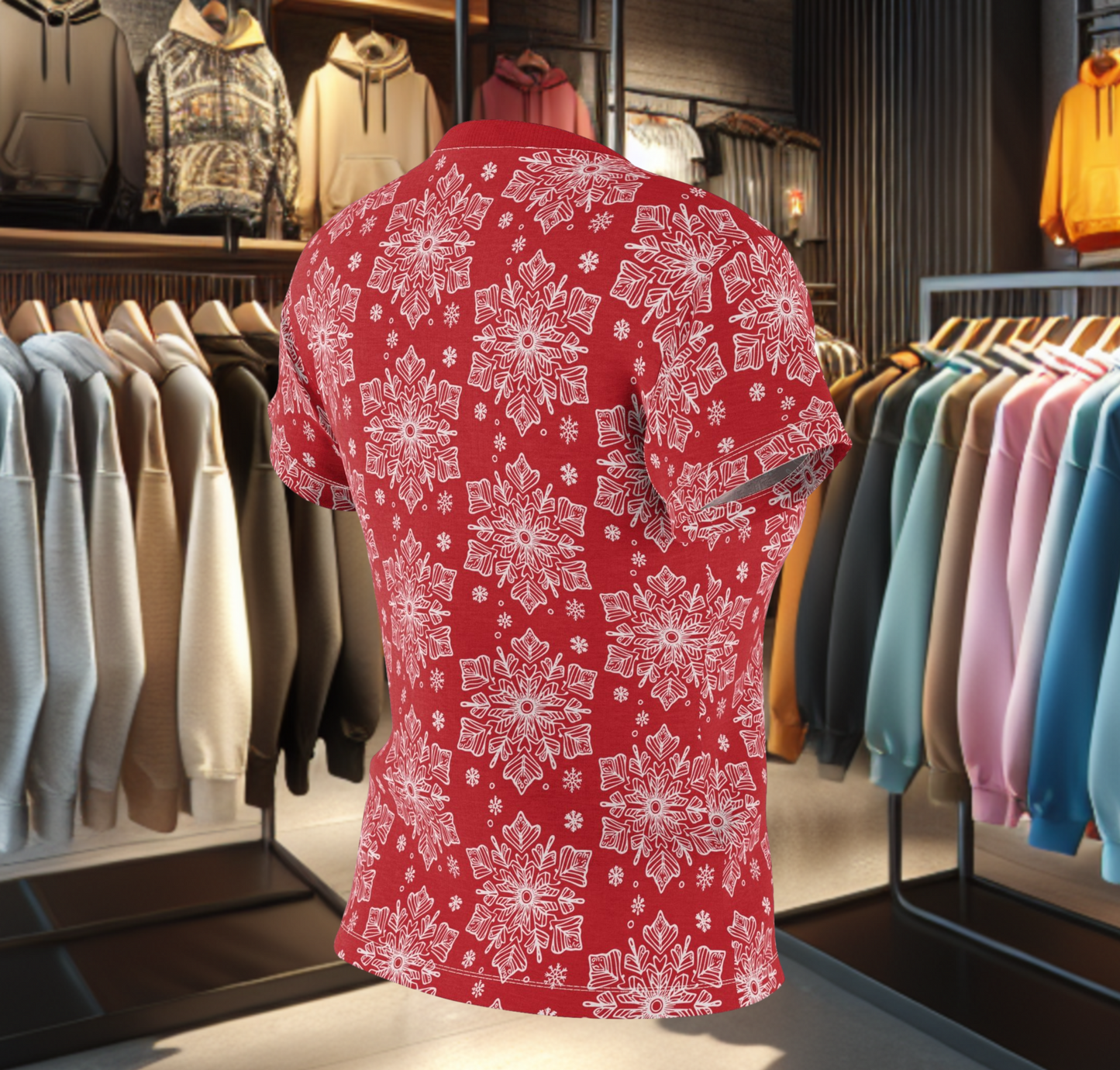 Women's Festive Red Tee - with a Snowflake Print Winter Top