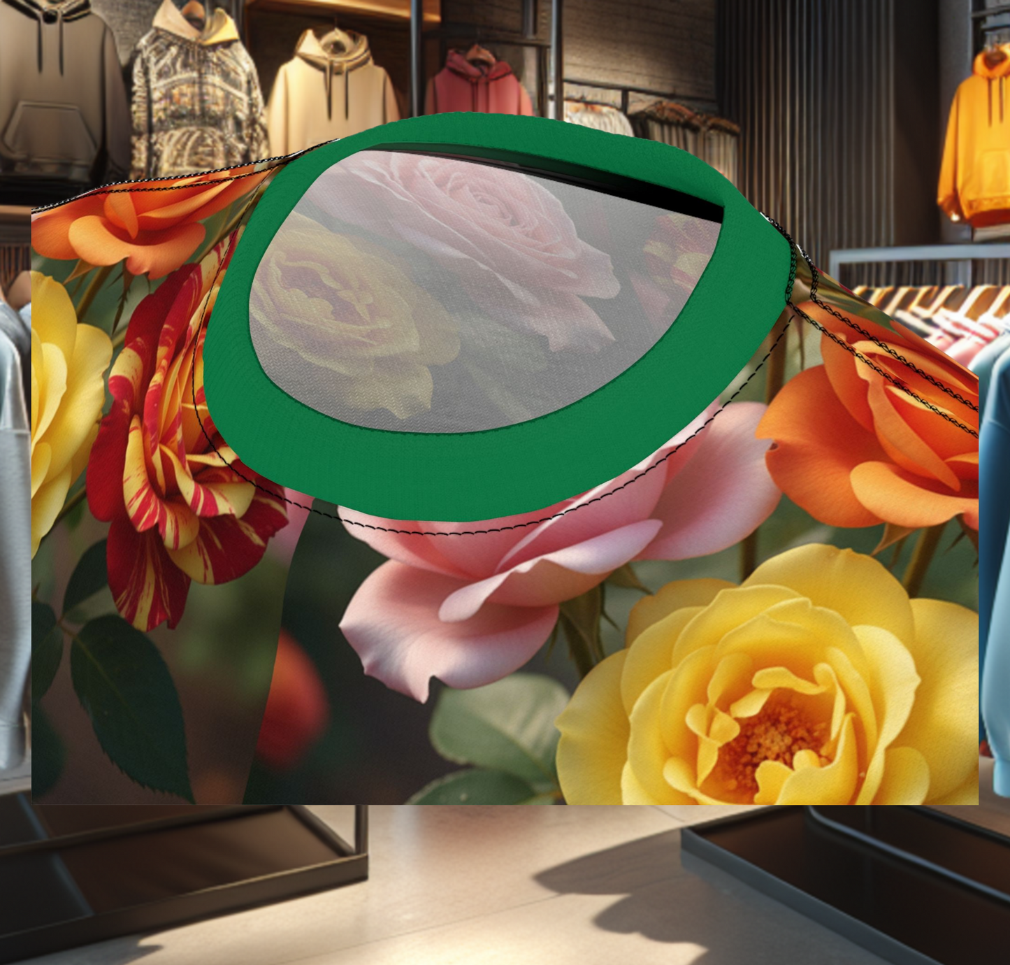 Colorful Roses Tee -Shirt with Vibrant All-Over Print Floral Design