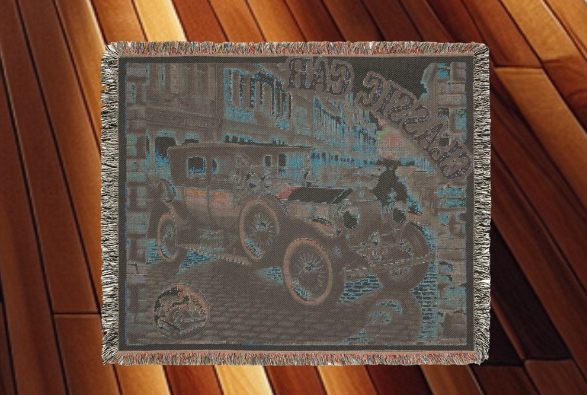 Blanket 80"x60"- Classic Blue Car Woven Blanket w/ Fringe