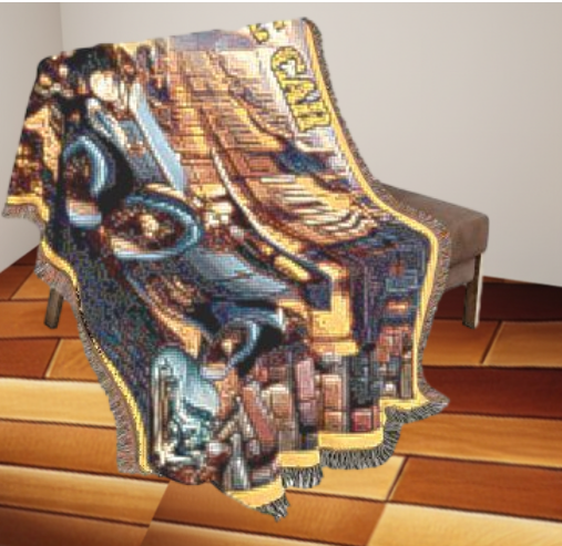 Blanket 80"x60"- Classic Blue Car Woven Blanket w/ Fringe