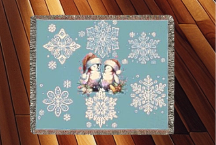 Woven Blanket - Penguin Love Cozy Winter Throw with Snowflakes - Holiday Home Decor
