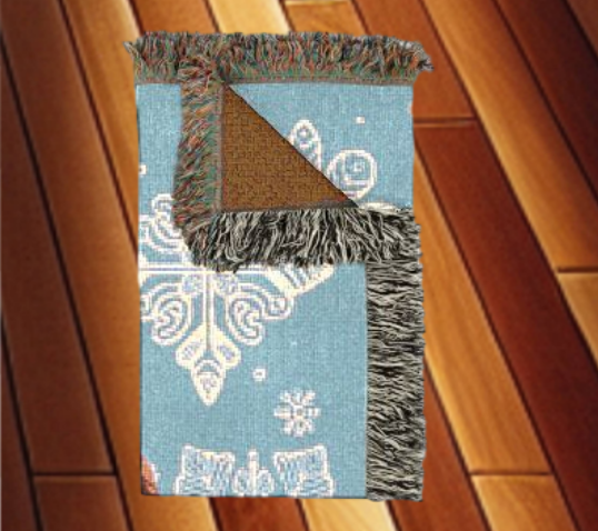 Woven Blanket - Penguin Love Cozy Winter Throw with Snowflakes - Holiday Home Decor