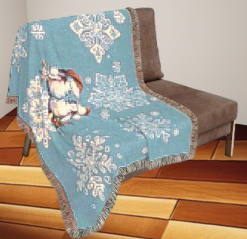 Woven Blanket - Penguin Love Cozy Winter Throw with Snowflakes - Holiday Home Decor
