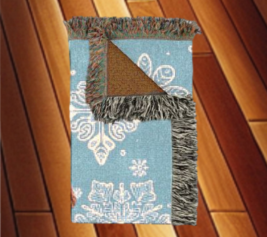 Woven Blanket - Penguin Love Cozy Winter Throw with Snowflakes - Holiday Home Decor