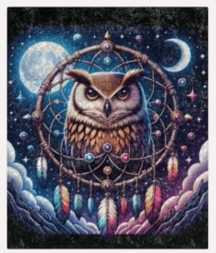Owl Dreamcatcher Crushed Velvet Blanket — Moonlit Boho Throw