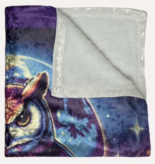 Owl Moon Crushed Velvet Blanket — Mystical Night Sky Throw