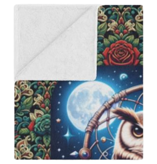 Owl Dreamcatcher Minky Blanket – Boho Night Sky Throw with Roses