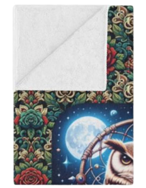 Owl Dreamcatcher Minky Blanket – Boho Night Sky Throw with Roses