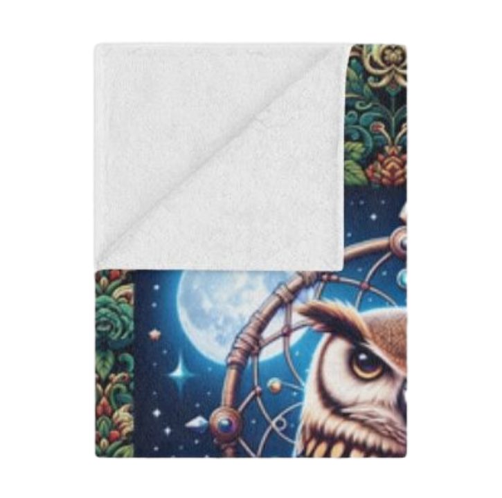 Owl Dreamcatcher Minky Blanket – Boho Night Sky Throw with Roses